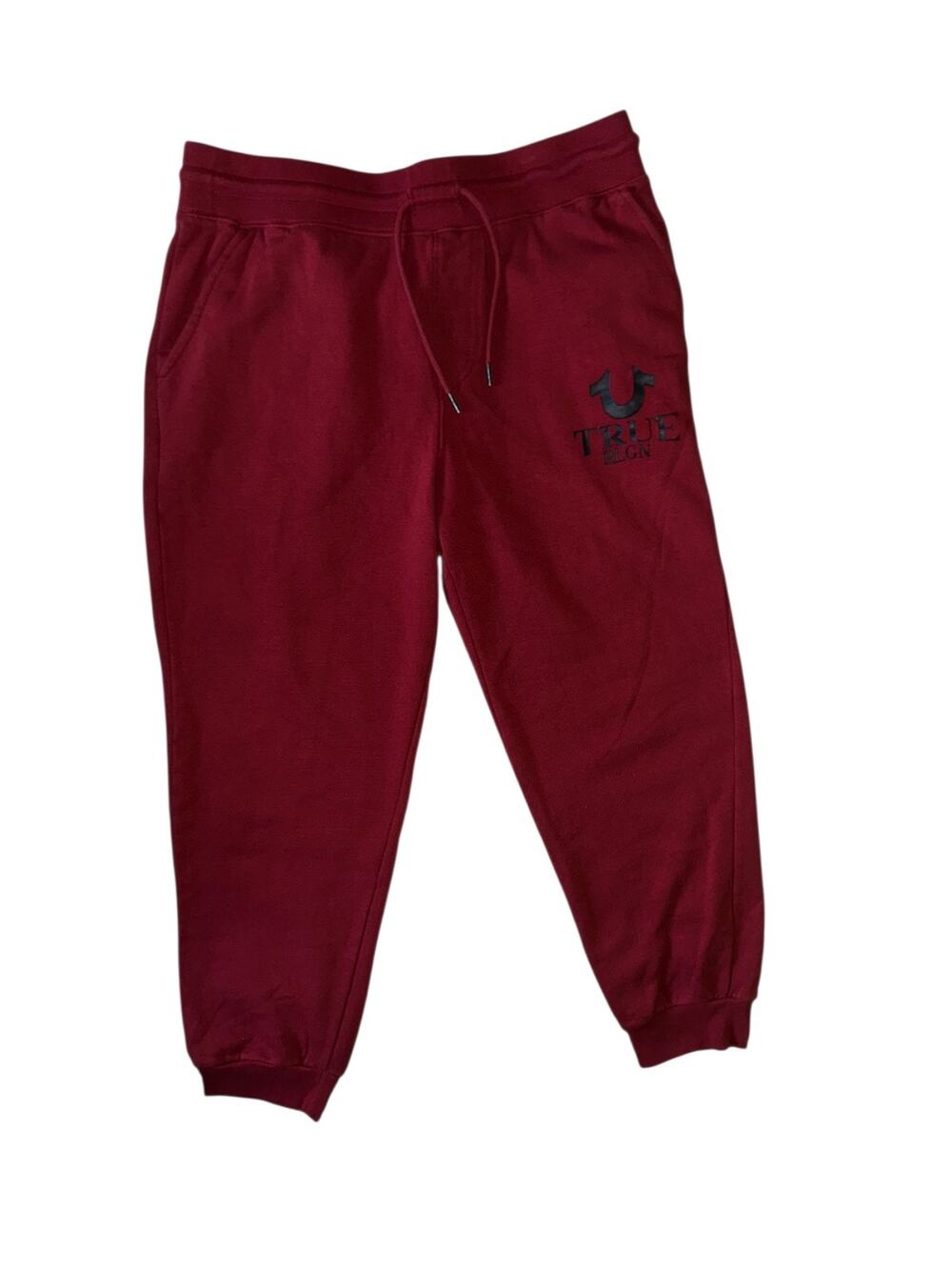 True Religion Fleece Jogger Sweatpants Men's Size L Red Horseshoe Logo Pockets